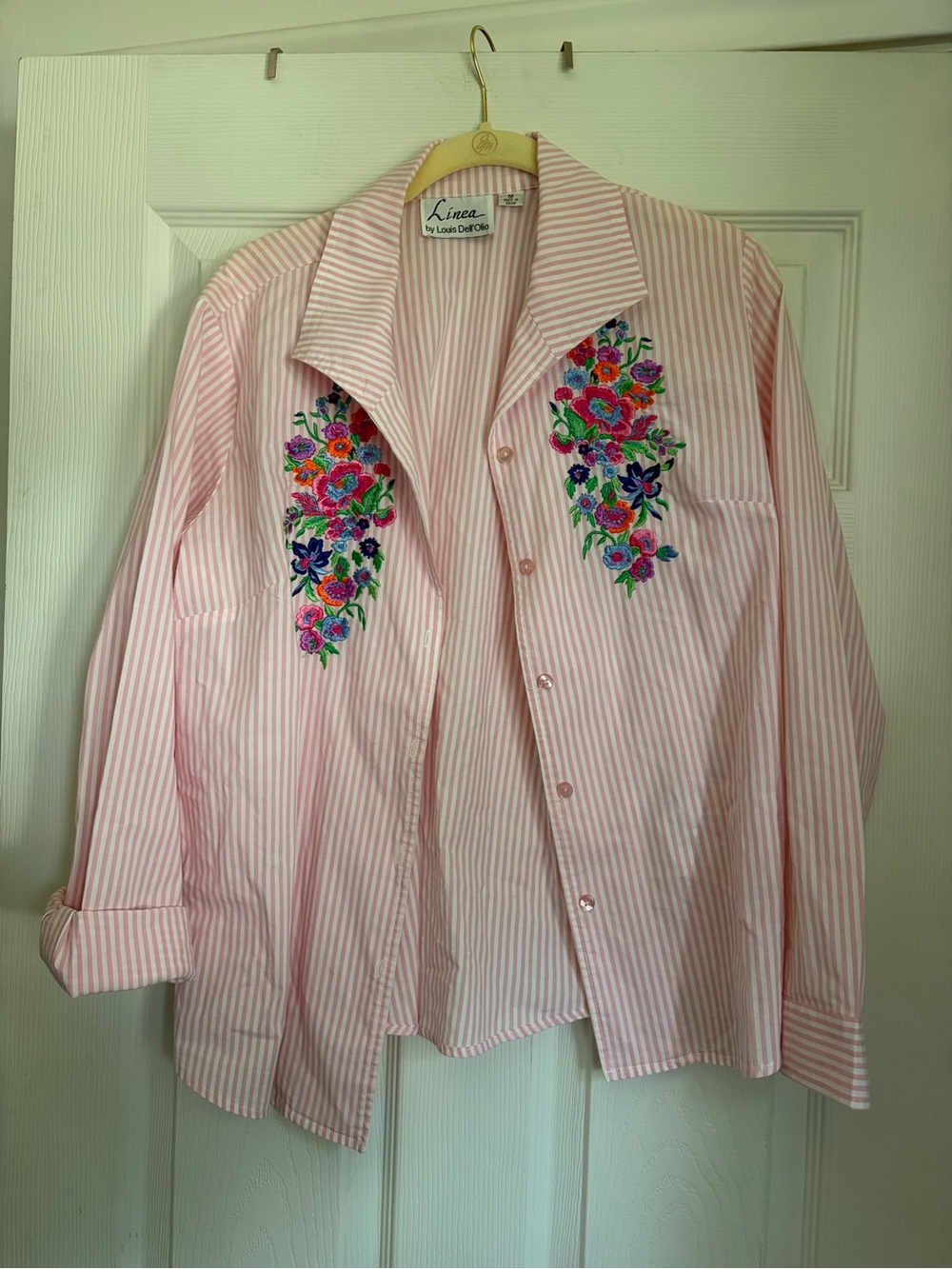 Linea by Louis Dell'Olio Pink Striped Embroidered Shirt Jacket